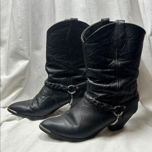 Vintage Black Western Leather Boots with chains